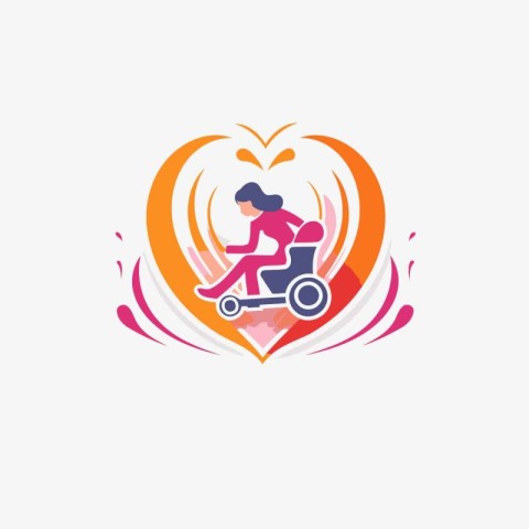 Woman riding a scooter in the heart vector logo design template.