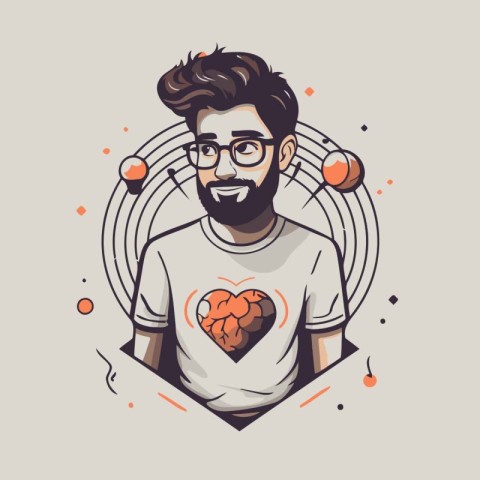 Vector illustration of a man in glasses with a heart in his hand