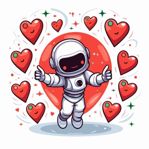 Astronaut in love with hearts. Vector illustration in cartoon st