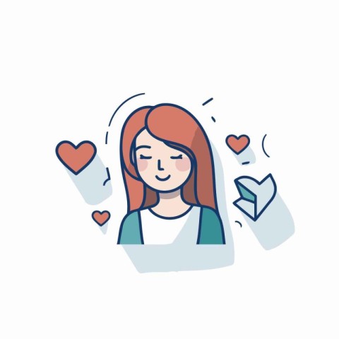 Woman with heart icon. Happy valentines day concept. Vector illu