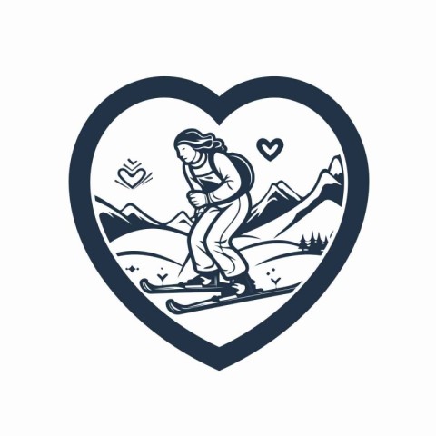 Vector illustration of a snowboarder in the shape of a heart