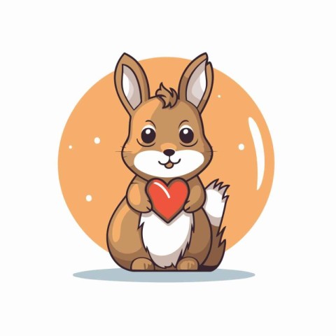 Cute little bunny holding heart. Vector illustration in cartoon