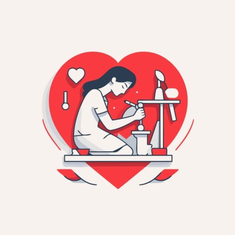 Vector illustration of a girl making makeup in the shape of a he