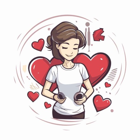 Vector illustration of a young woman with mobile phone in her ha