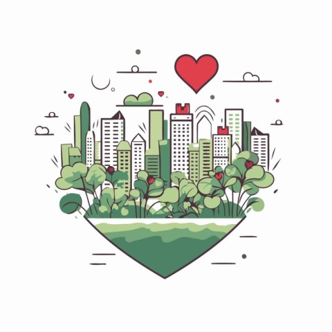 City in heart shape with trees and buildings vector illustration