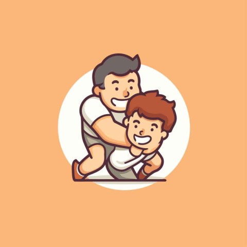 Father and son playing tug of war. cartoon vector illustration i