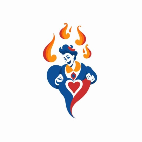 Businessman with heart and fire flame vector logo design templat