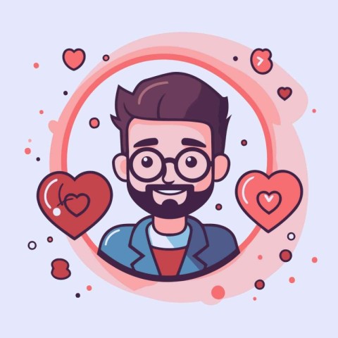 Vector illustration of a young man with glasses and a beard in a