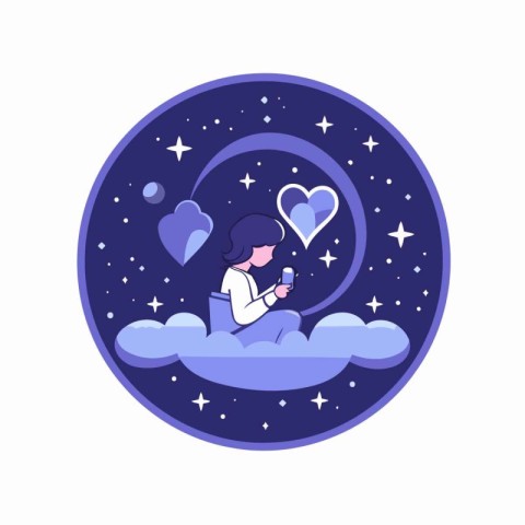 Girl reading a book on the background of the night sky. Vector i