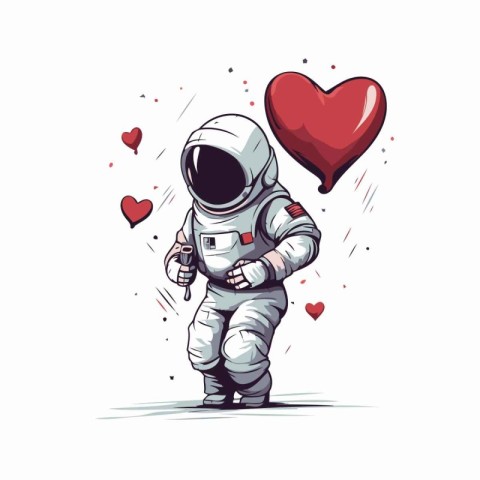 Astronaut in space suit with heart. Vector illustration on white