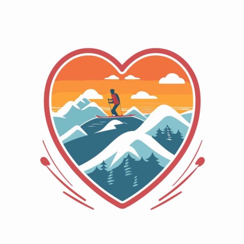 Vector illustration of a snowboarder in the form of a heart with