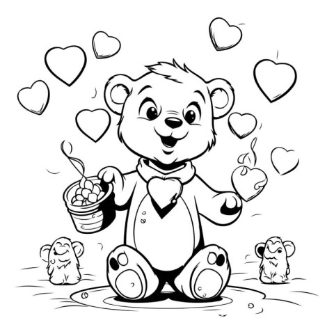 Black and White Cartoon Illustration of Cute Teddy Bear Animal C