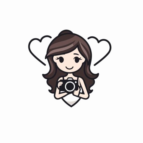 Cute girl photographer with a camera. Vector illustration on whi