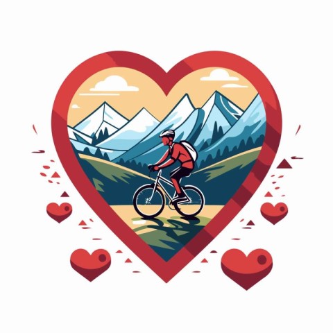 Colorful vector illustration of a mountain biker riding a bicycl