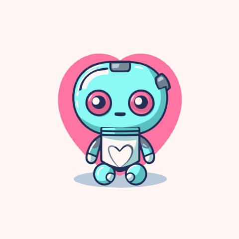 Cute Cartoon Robot Character With Heart Shape. Vector Illustrati