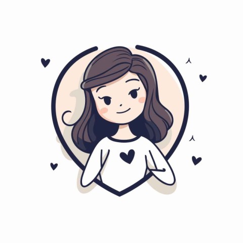 Vector illustration of a girl with heart shaped frame on white b