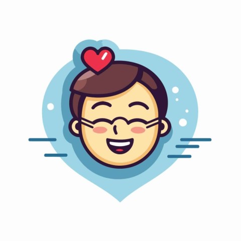 Cute boy with glasses and heart in his hair. Vector illustration