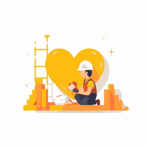 Repairman with a brush and a heart. Flat vector illustration.