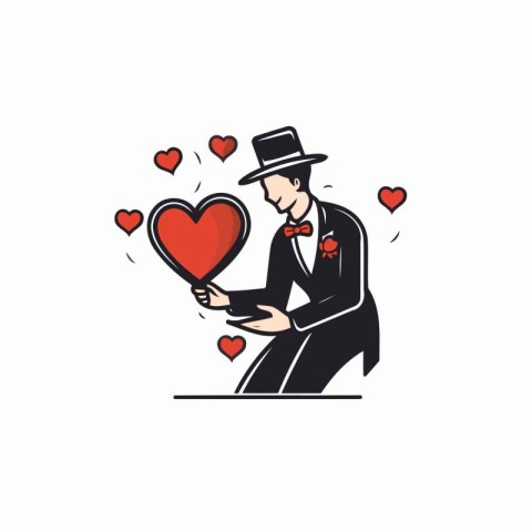 Gentleman in a suit with a heart. Vector illustration.