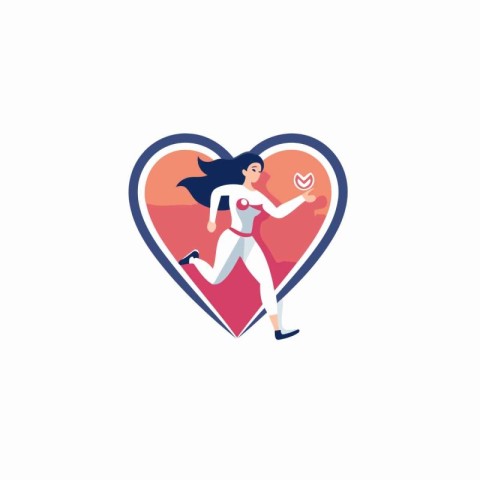 Woman running in heart shape vector illustration. Healthy lifest