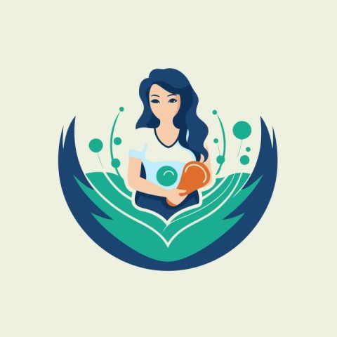 Woman with a bottle of water and a heart in her hands. Vector il