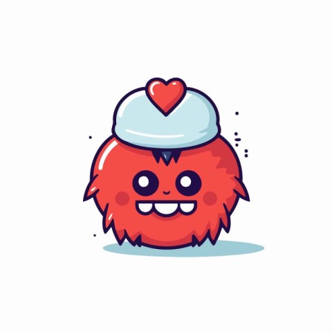 Cute monster with hat and heart. Vector illustration in cartoon