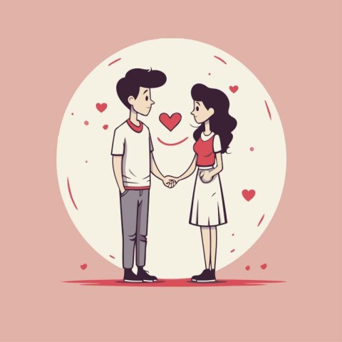 Couple in love. Man and woman holding hands. Vector illustration