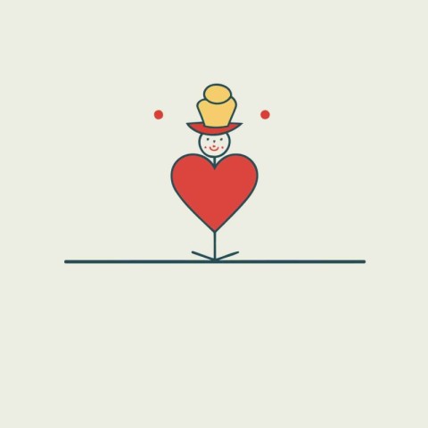 Vector illustration with heart and man in hat. Flat line style.