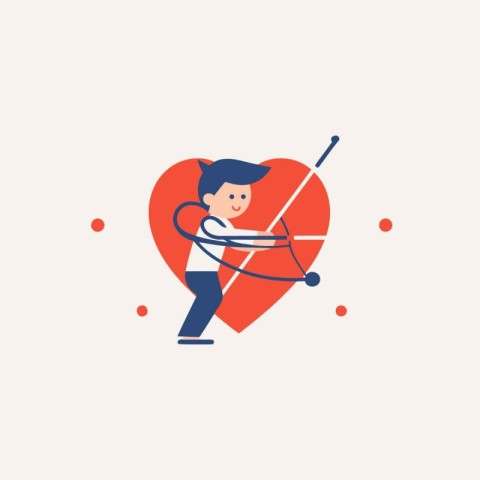 Man with bow and arrow in the shape of heart. Valentines day con