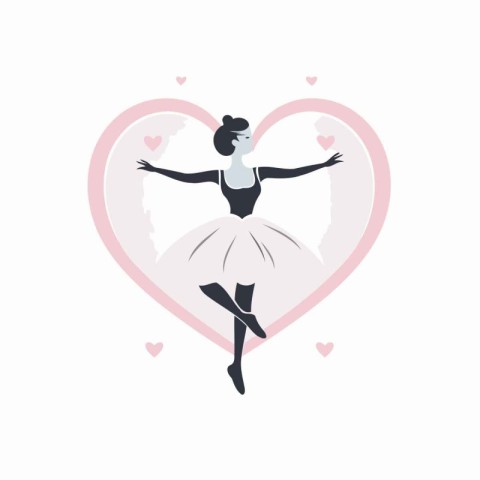 Ballet dancer in a pink heart. Vector illustration in flat style