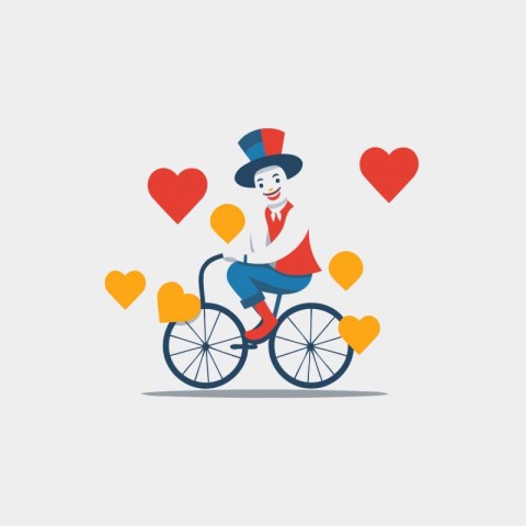 Valentine's day vector illustration. Cartoon man riding a bicycl