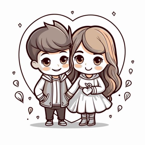 Cute cartoon couple in love. Vector illustration of a boy and gi