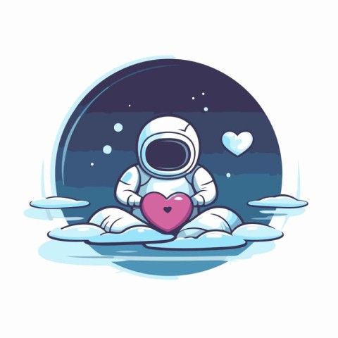 Astronaut with heart in his hand. Vector illustration. Cartoon s