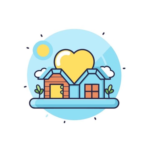 Cute house with heart in the middle. Flat vector illustration.