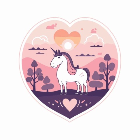 Vector illustration of a cute cartoon unicorn in a heart shape w