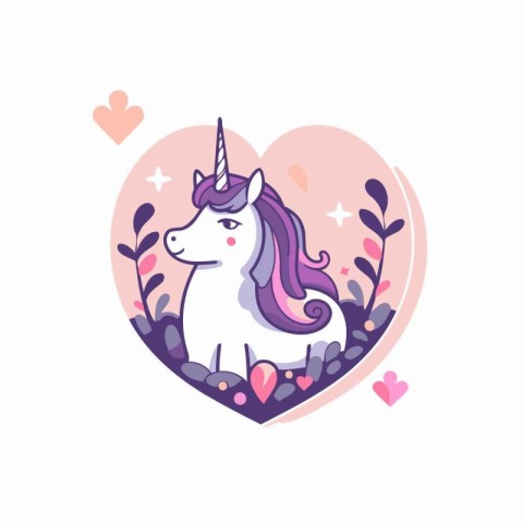 Cute unicorn in heart shape. Vector illustration in cartoon styl