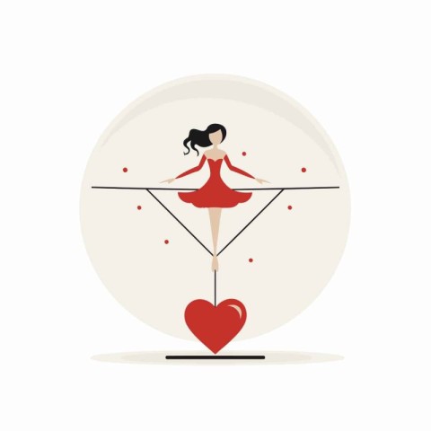 Girl balancing on seesaw with heart. Vector illustration in flat