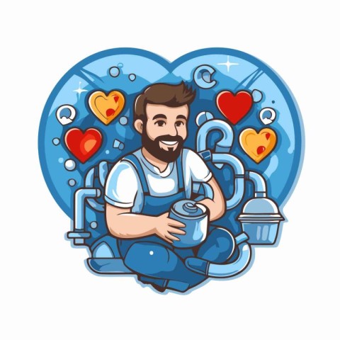 Vector illustration of a plumber with a bucket in his hand.