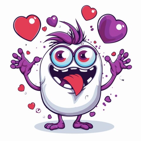 Funny monster in love with hearts. Vector cartoon character illu