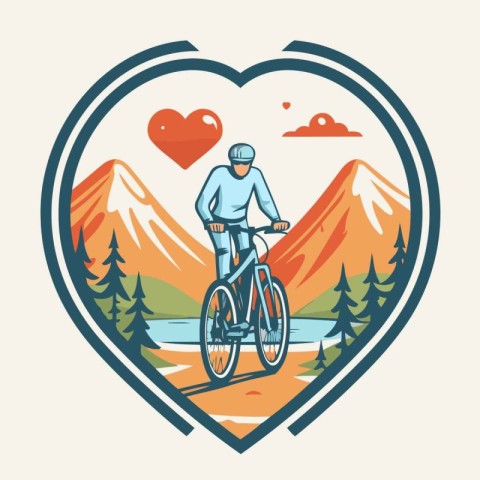 Mountain biker riding a bike in a heart shaped frame illustratio