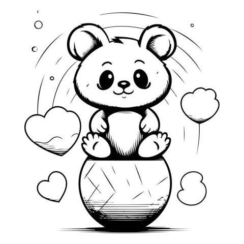 Cute little bear sitting in a vase with hearts. Vector illustrat