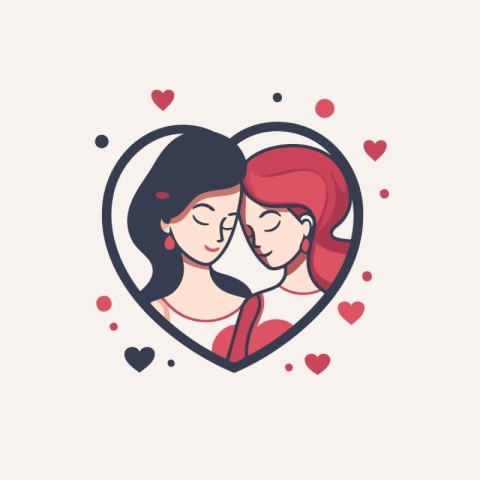 Couple in love in heart shape. Vector illustration in flat style