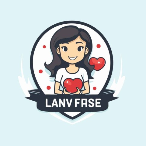 Lavender woman with red heart. Vector illustration in flat style