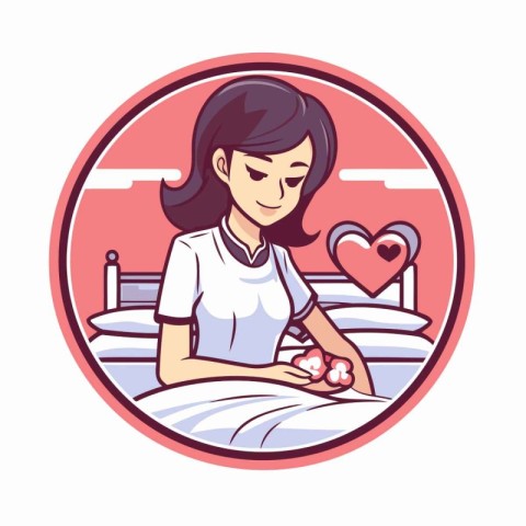 Woman in bed. Vector illustration of a young woman lying in bed