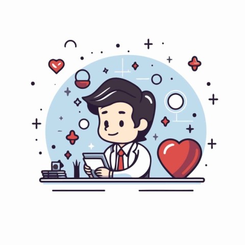 Flat line design vector illustration concept of online dating. l