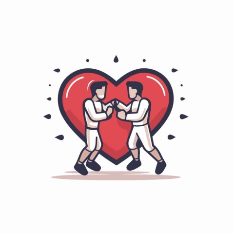 Couple of baseball players fighting with red heart. Vector illus