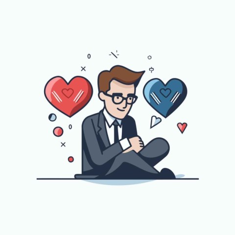 Businessman with heart icon. Vector illustration in flat linear