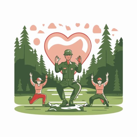 Vector illustration of a man in a military uniform with a heart