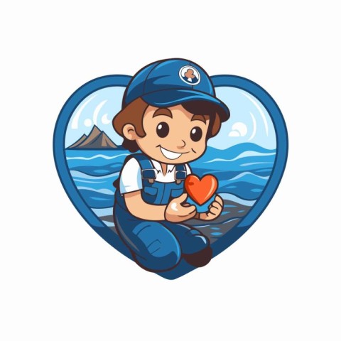 Vector illustration of a boy holding a heart in the shape of a h