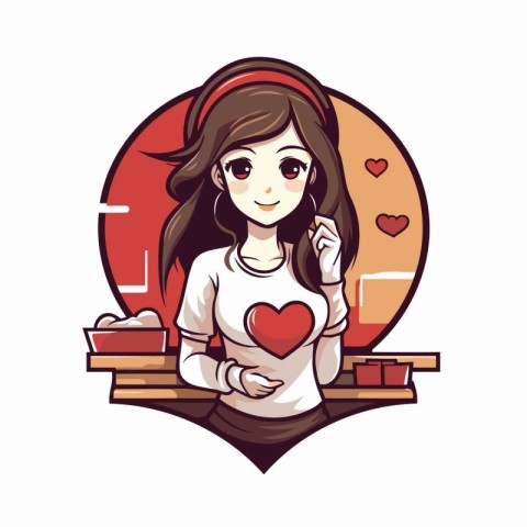 Cute girl with a heart in her hand. Vector illustration.